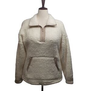 SO Women’s Fleece Pullover S Cream Tan Oversized Quarter-Zip Cozy Layers